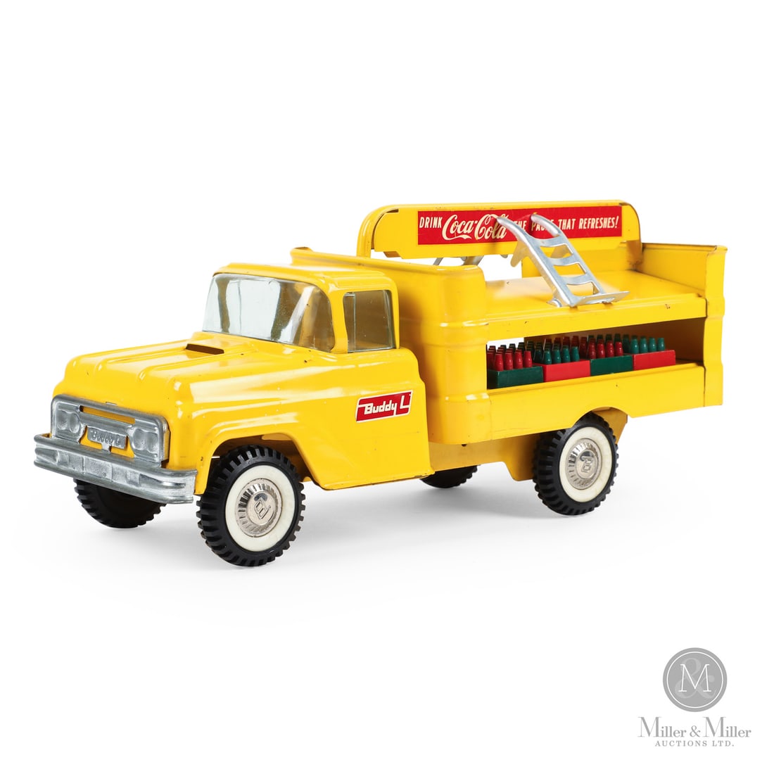 Buddy "L" Coca-Cola Delivery Truck: American. 1950s. Pressed steel with plastic crates and bottles. This Buddy L truck was a major seller for the company and a staple of the brand's line. Buddy L was a pioneer in partnering with massive