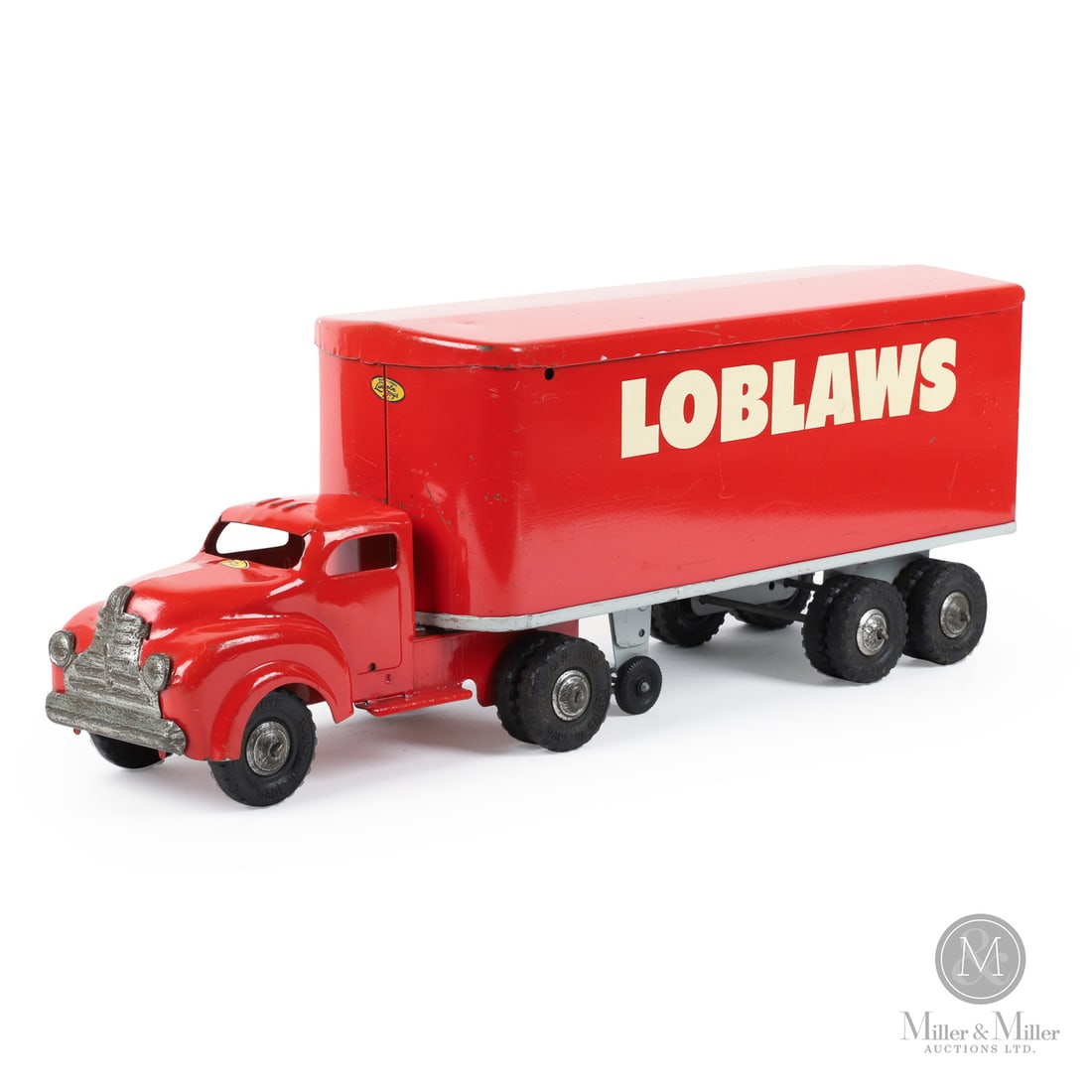 Lincoln Toys "Loblaws" Tractor Trailer: Canadian. 1946-early 1950s. Pressed steel. This Loblaws truck was part of the "private-label" series manufactured by Windsor Steel Products for Lincoln Specialties Limited. The "private-label" series