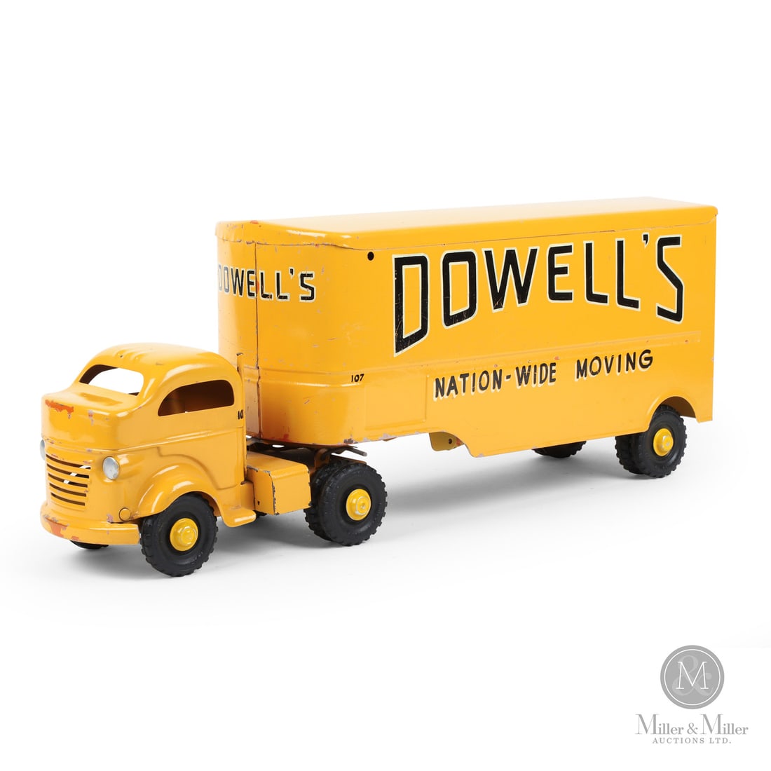 Lincoln Toys "Dowell's Nation-Wide Moving" Tractor Trailer: Canadian. 1940s-1950s. Pressed steel. This toy was part of the "private-label" series manufactured by Windsor Steel Products for Lincoln Specialties Limited. The "private-label" series was toys with