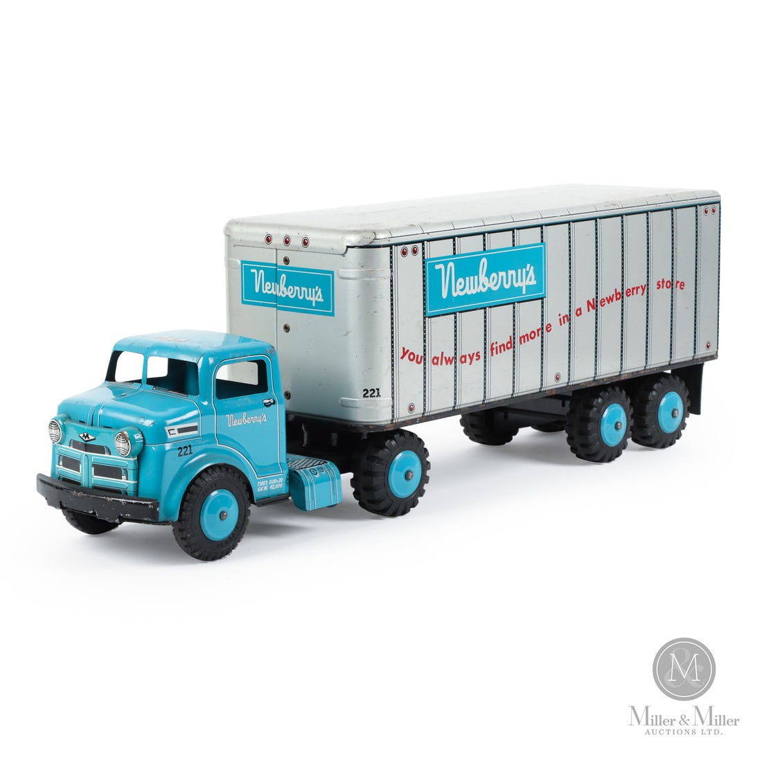 Marx Lumar "Newberry's" Tractor Trailer: American. 1950s-1960s. Pressed steel. This toy was produced as a private-label advertising vehicle for the J.J. Newberry Co., an American department store chain. The "private-label" series were toys w