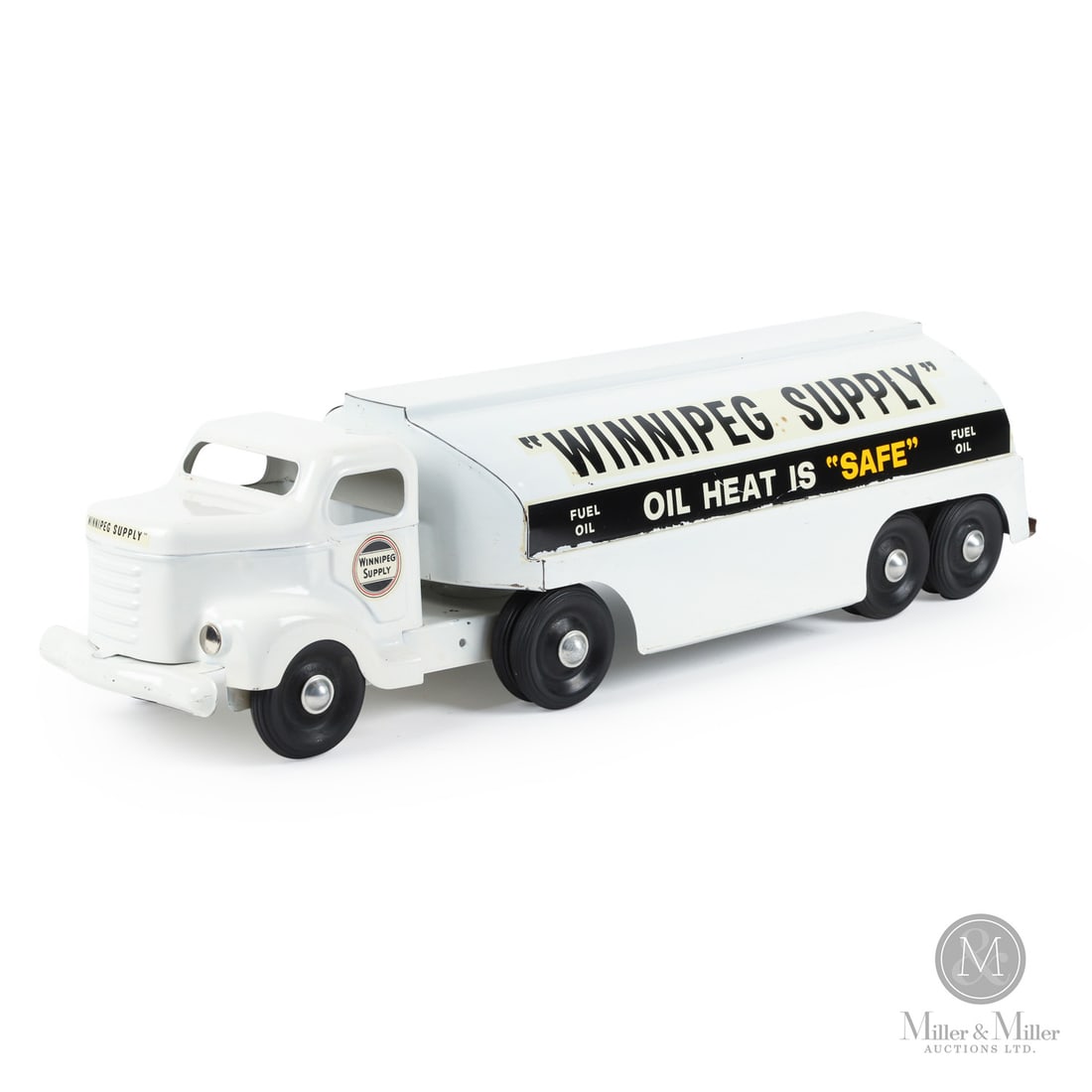 Otaco Minnitoys "Winnipeg Supply" Oil Tanker: Canadian. 1950s. Pressed steel. This oil tanker was part of Otaco's "private-label" series of toys. Private-label toys were promotional or display models made for specific companies and not intended