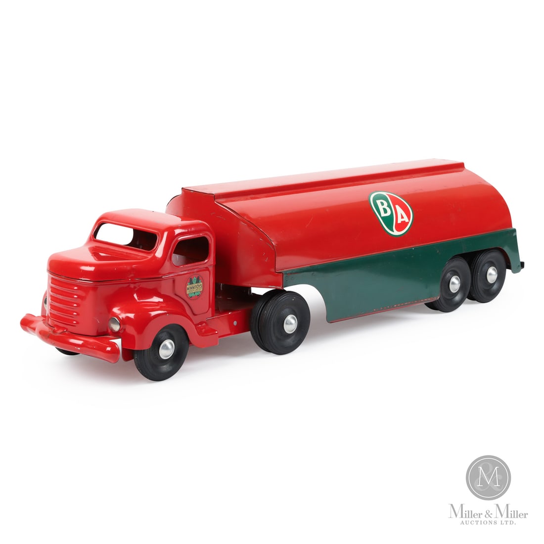 Otaco Minnitoys "British American" Oil Tanker: Canadian. Late 1940s-early 1960s. Pressed steel. This oil tanker was part of Otaco's "private-label" series of toys. Private-label toys were promotional or display models made for specific companies