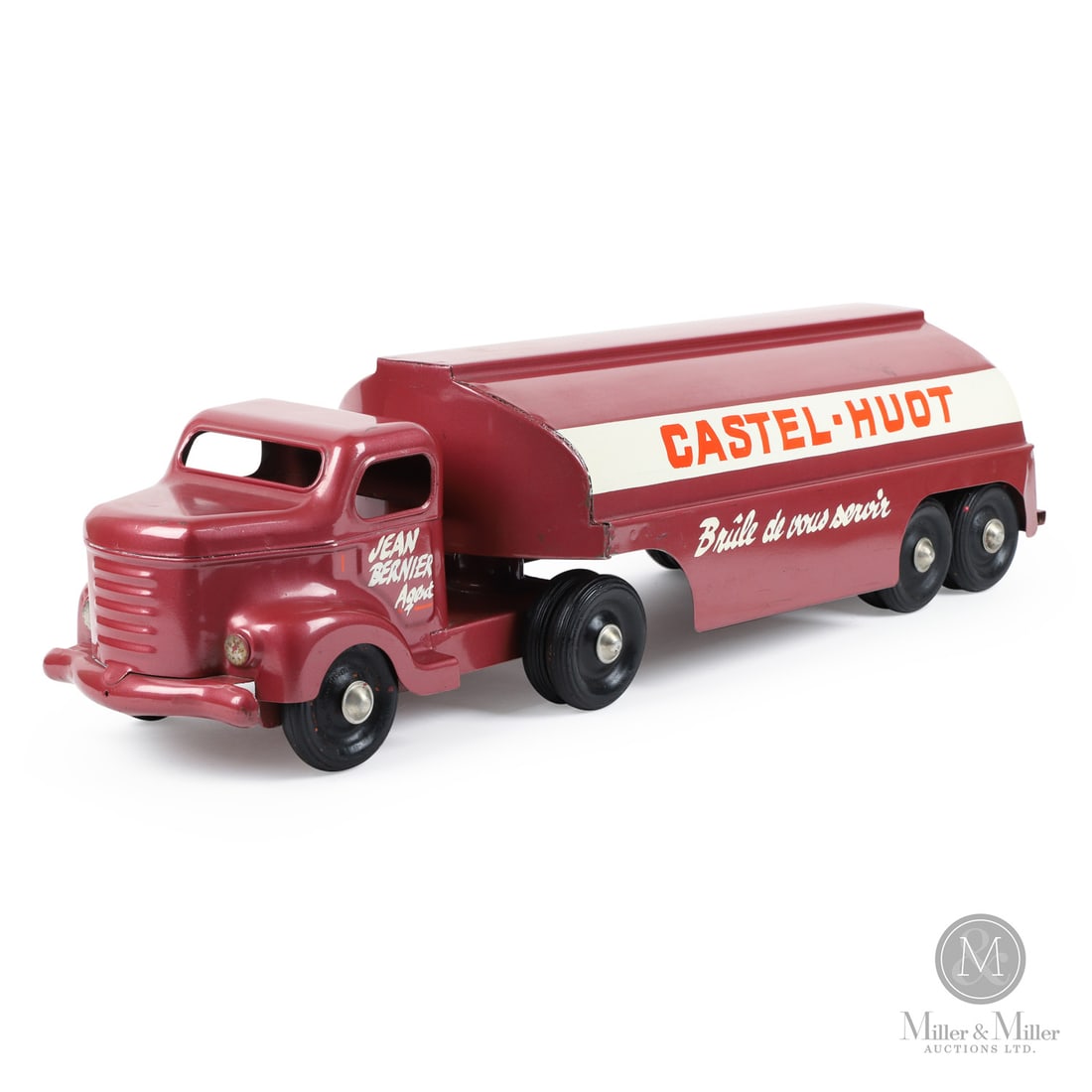 Otaco Minnitoys "Jean Bernier Castel-Huot" Oil Tanker: Canadian. 1960s. Pressed steel. The "Jean Bernier Castel-Huot" oil tanker was part of Otaco's "private-label" series of toys, made as advertising for a Canadian heating oil company. Private-label