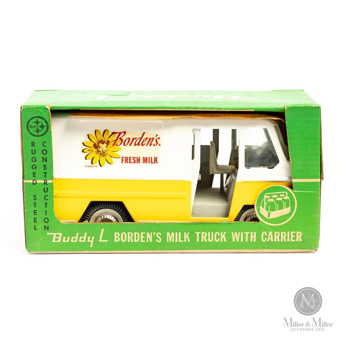 Buddy L "Borden's Milk" Truck With Original Box: American. 1960s. Pressed steel. While this truck is considered part of Moline's "private-label" series of toys, it was also sold at retail and was not an exclusive promotional item restricted only to