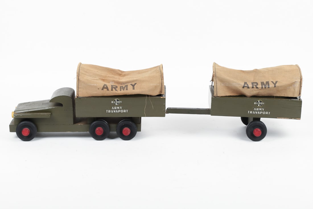 Pair of Buddy "L" Wooden Toys (Army Transport and Tank) - 2