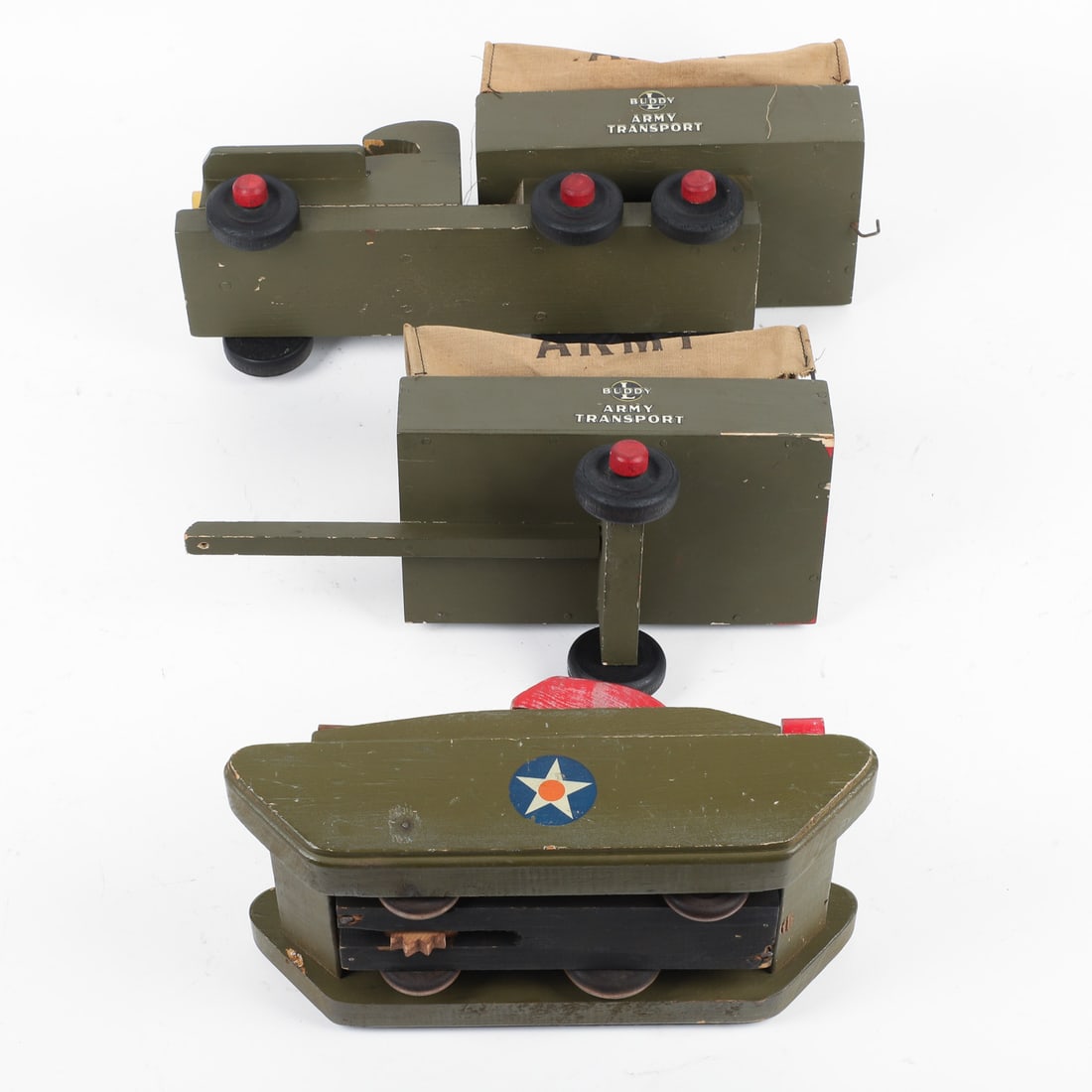 Pair of Buddy "L" Wooden Toys (Army Transport and Tank) - 7