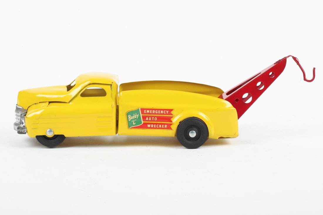 Pair of Buddy L Trucks (Rear Steer Hook & Ladder Truck and Emergency Wrecker Truck) - 4