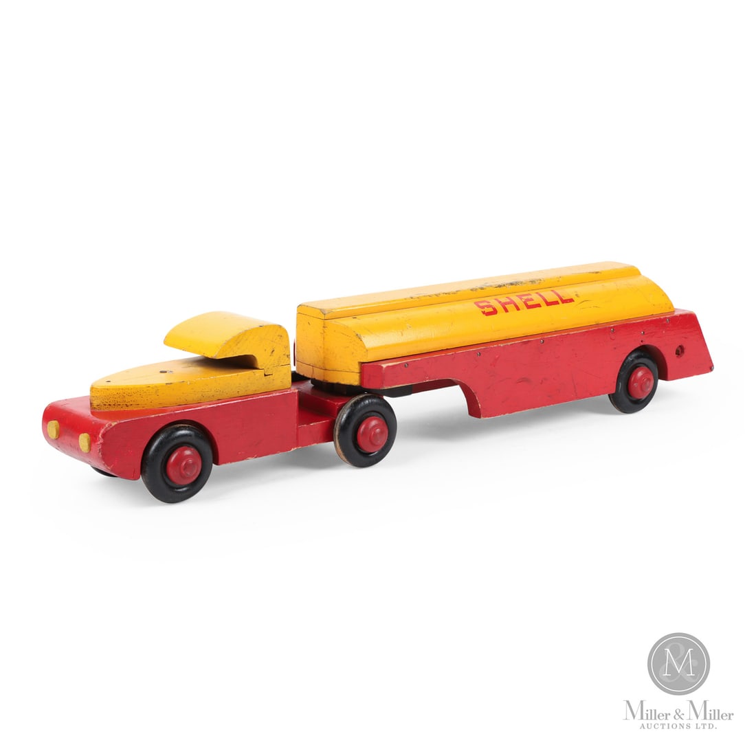 Buddy L Wooden "Shell" Tanker: American. 1941-1945. Wood. Wooden toys, such as this Buddy "L" Greyhound bus, were sometimes referred to as "Buddy "L" Victory" toys, created during WWII when steel was scarce, and companies had to