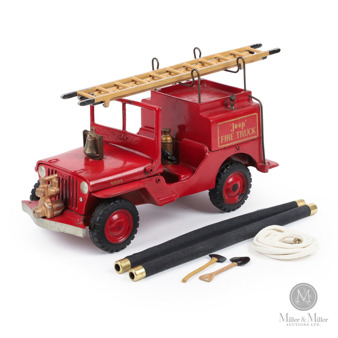 Al-Toy "Willys Jeep Fire Truck": American. 1949. Cast aluminum. The “Al” (short for “Aluminum”) toy line featured a series of Willys Jeep models. The "Willys Jeep Fire Truck", as offered here, was the final