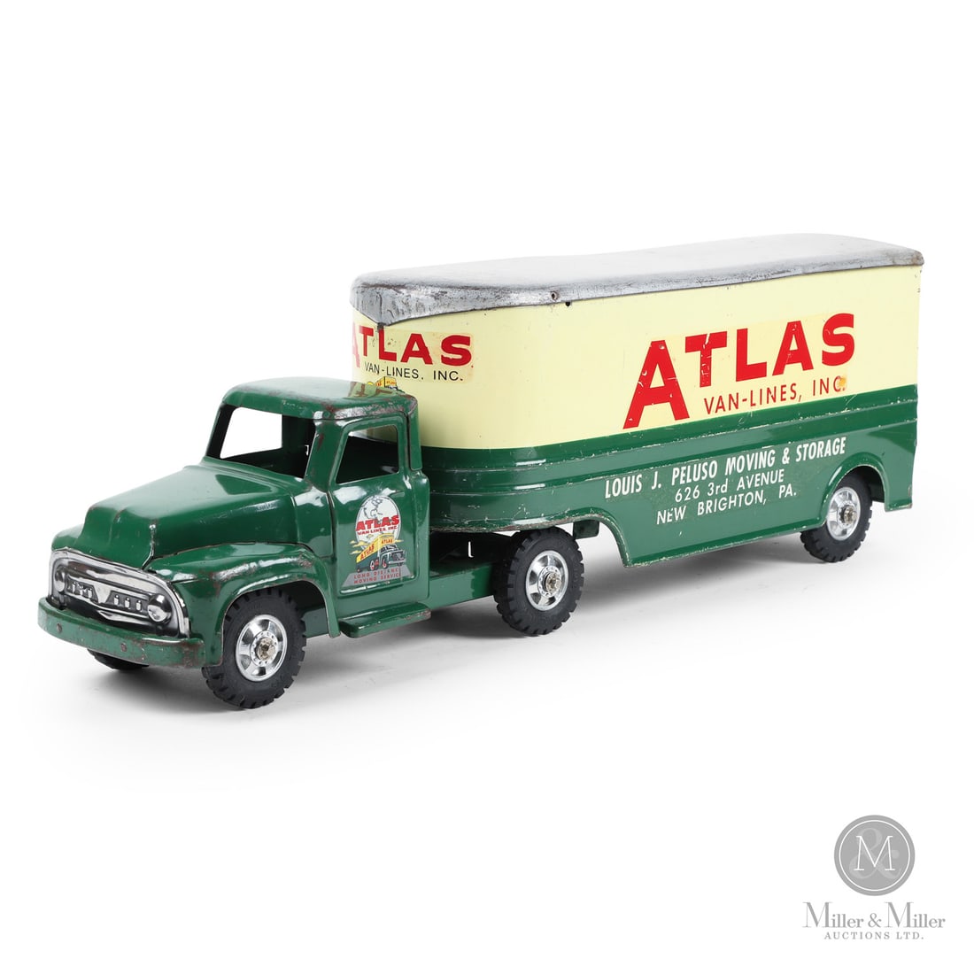 Buddy "L" "Atlas Van Lines" Tractor Trailer: American. 1950s-1960s. Pressed steel. This oil tanker was part of Moline's "private-label" series of toys. Private-label toys were promotional or display models made for specific companies and not