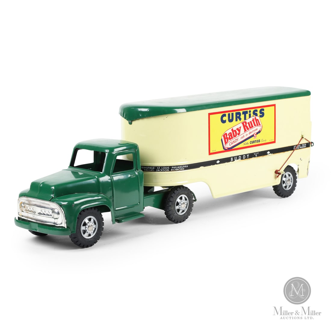 Buddy "L""Curtiss Candy" Tractor Trailer: American. 1950s-1960s. Pressed steel. This oil tanker was part of Moline's "private-label" series of toys. Private-label toys were promotional or display models made for specific companies and not int