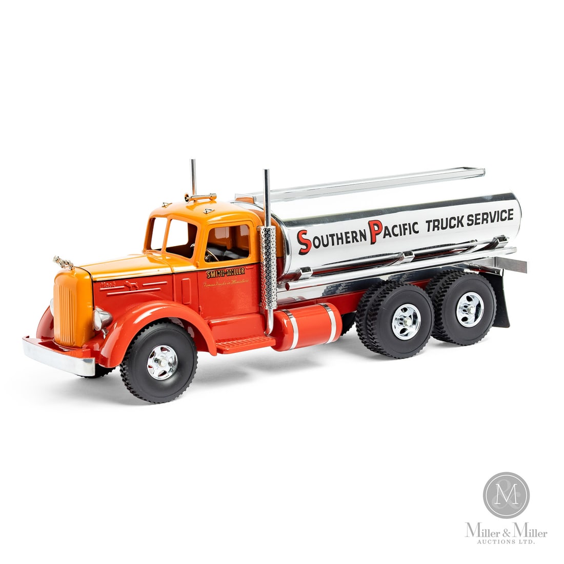Fred Thompson Limited Edition Smith-Miller Southern Pacific Tanker Truck (28/100): American. Late 1980s-early 1990s. Pressed steel. Fred Thompson was a long-time collector of Smith-Miller toys. In 1979, over 20 years after Smith-Miller ceased toy production, Thompson purchased the