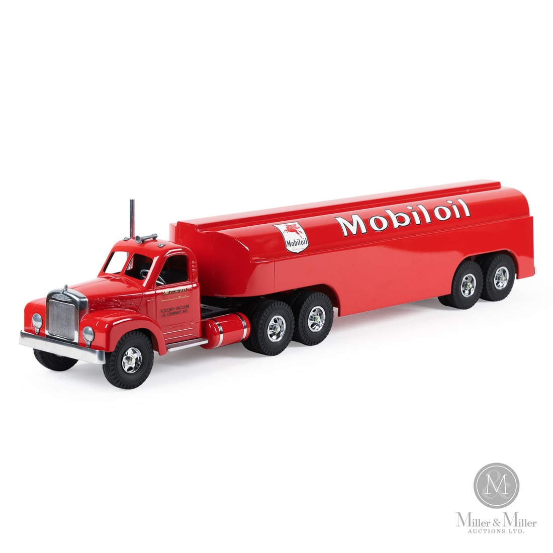 Fred Thompson Smith-Miller Limited Edition Mack B-Series Mobiloil Tanker (143/300): American. Late 1980s. Pressed steel, aluminum. Fred Thompson was a long-time collector of Smith-Miller toys. In 1979, over 20 years after Smith-Miller ceased toy production, Thompson purchased the com