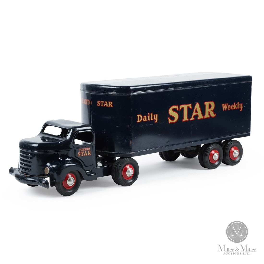 Otaco Minnitoys "Toronto Star" Tractor Trailer: Canadian. 1950s. Pressed steel. This truck was part of Otaco's "private-label" series of toys. These were promotional or display models made for specific companies and not intended for retail sale.