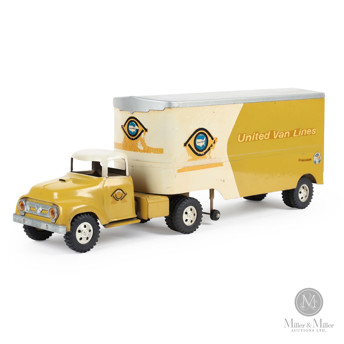 Tonka United Van Lines Semi-Truck: American. 1957. Pressed steel. This truck was part of Tonka's "private-label" series of toys. Unlike Tonka's general retail line, this truck was commissioned by United Van Lines for promotional or cor