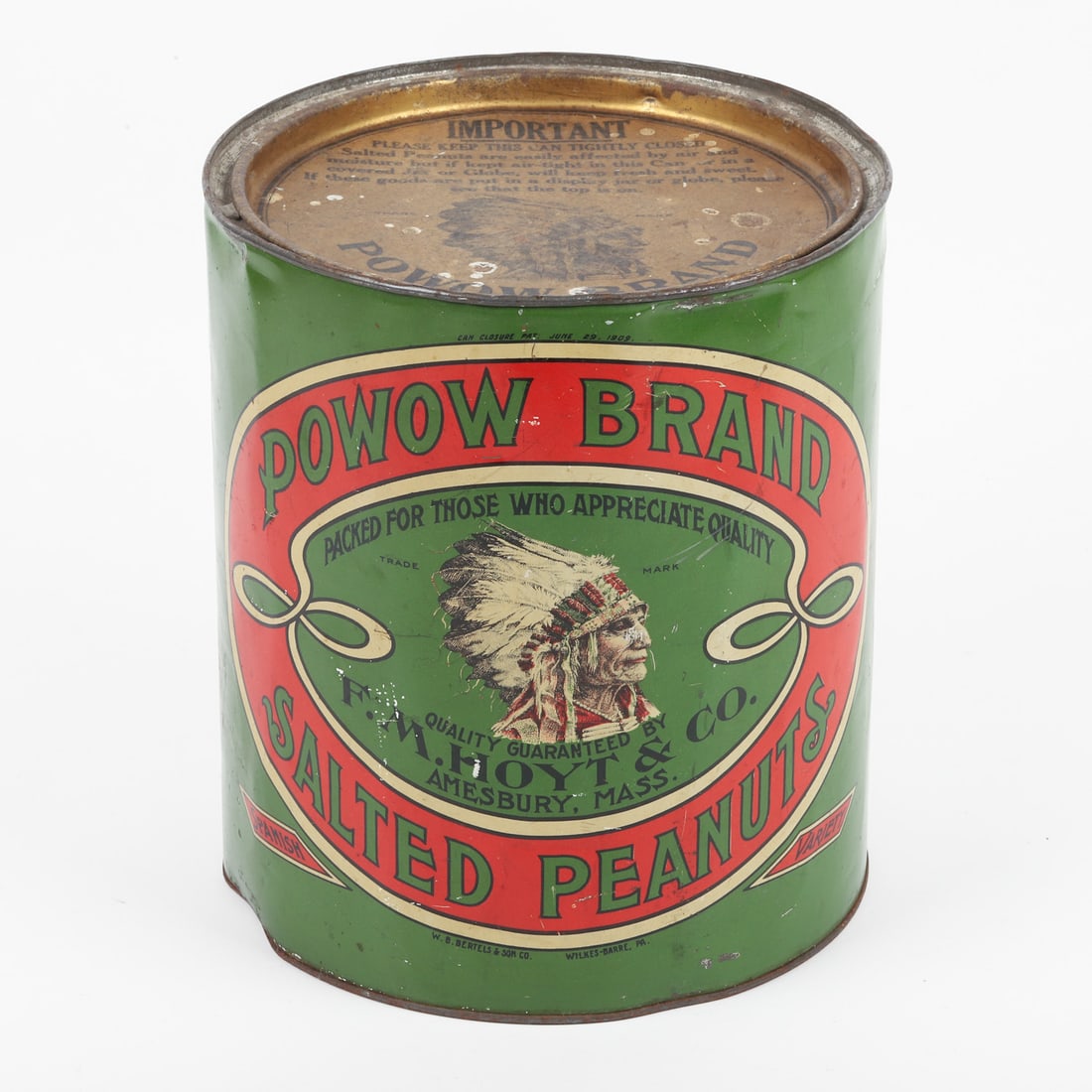 F.M. Hoyt & Co. Powwow Brand Salted Peanuts 11 LB Tin - 2