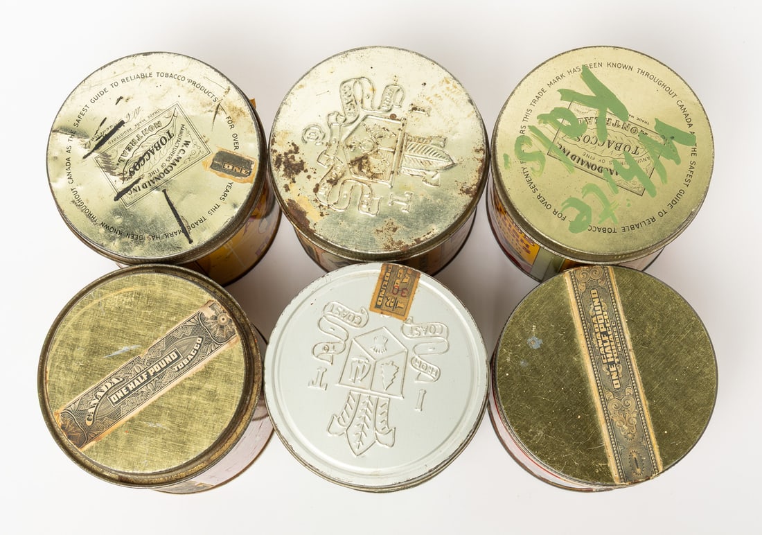 Turret, Mallard, Archer, Arm-Chair Club, Brier and MacDonalds Tobacco 1/2 LB Canisters - 6
