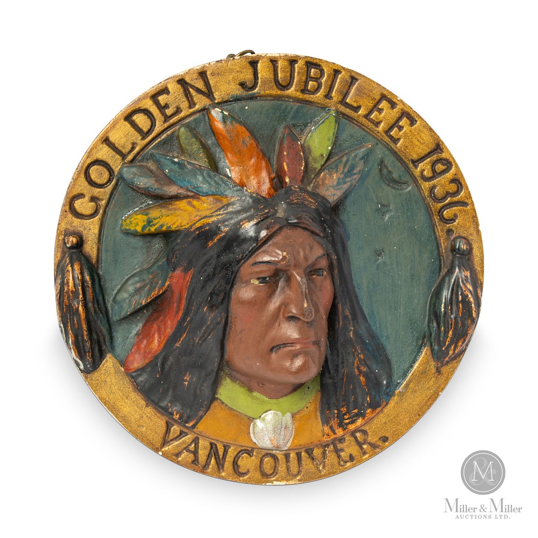 Vancouver Golden Jubilee Matchstick Holder: Canadian. 1936. Painted plaster. This matchstick holder is a novelty item from the celebration of Vancouver's 50th anniversary of the city's incorporation in 1886. Unmarked. All items are guaranteed