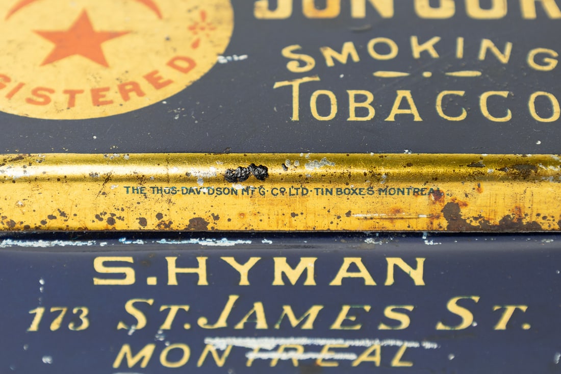 Steele's, Hickey's, Hyman's, Queen City, Gold Bell, Solace, Quesnel and Horse-Shoe Tobacco Tins - 13