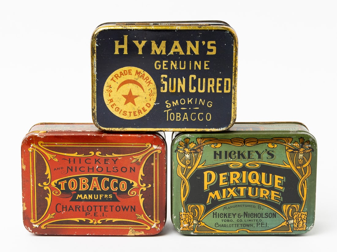 Steele's, Hickey's, Hyman's, Queen City, Gold Bell, Solace, Quesnel and Horse-Shoe Tobacco Tins - 5