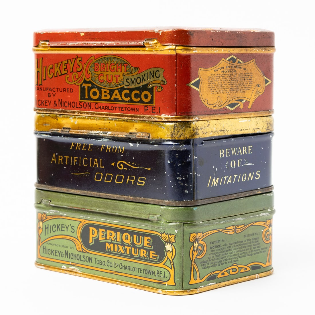 Steele's, Hickey's, Hyman's, Queen City, Gold Bell, Solace, Quesnel and Horse-Shoe Tobacco Tins - 7