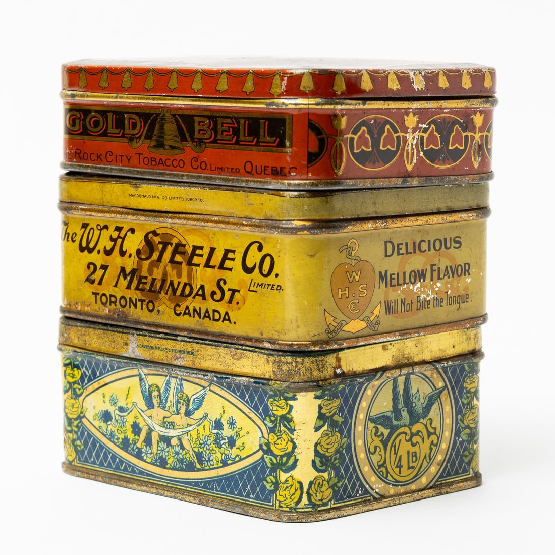 Steele's, Hickey's, Hyman's, Queen City, Gold Bell, Solace, Quesnel and Horse-Shoe Tobacco Tins - 9