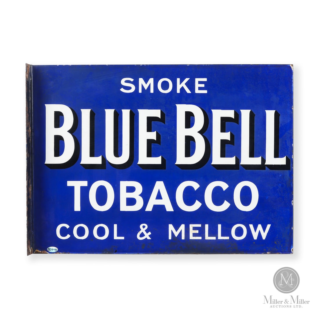 Blue Bell Tobacco Flange Sign: United Kingdom. 1920s. Double-sided porcelain (DSP). Blue Bell Tobacco was one of the early brands issued by the "Imperial Tobacco Co. (of Great Britain & Ireland) Limited, which formed in 1901. The