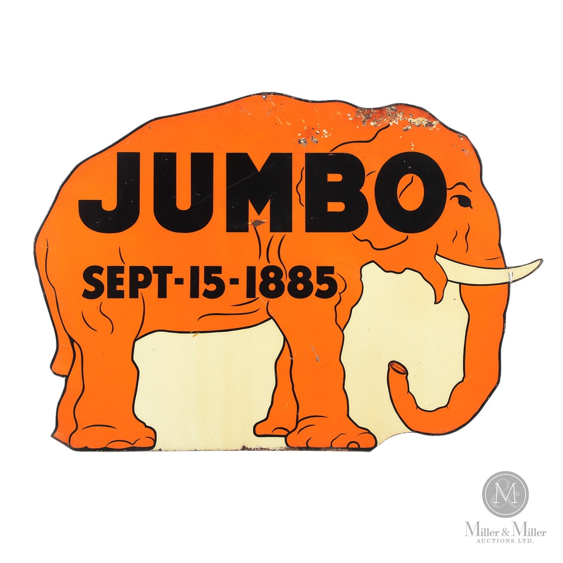 St. Thomas, Ontario Jumbo Commemorative Sign: Canadian. 1935. Die-cut single-sided tin (SST). Orange version. Adding some colour to its community in the darkest days of the Great Depression, the St. Thomas Metal Sign Company produced 125 signs in