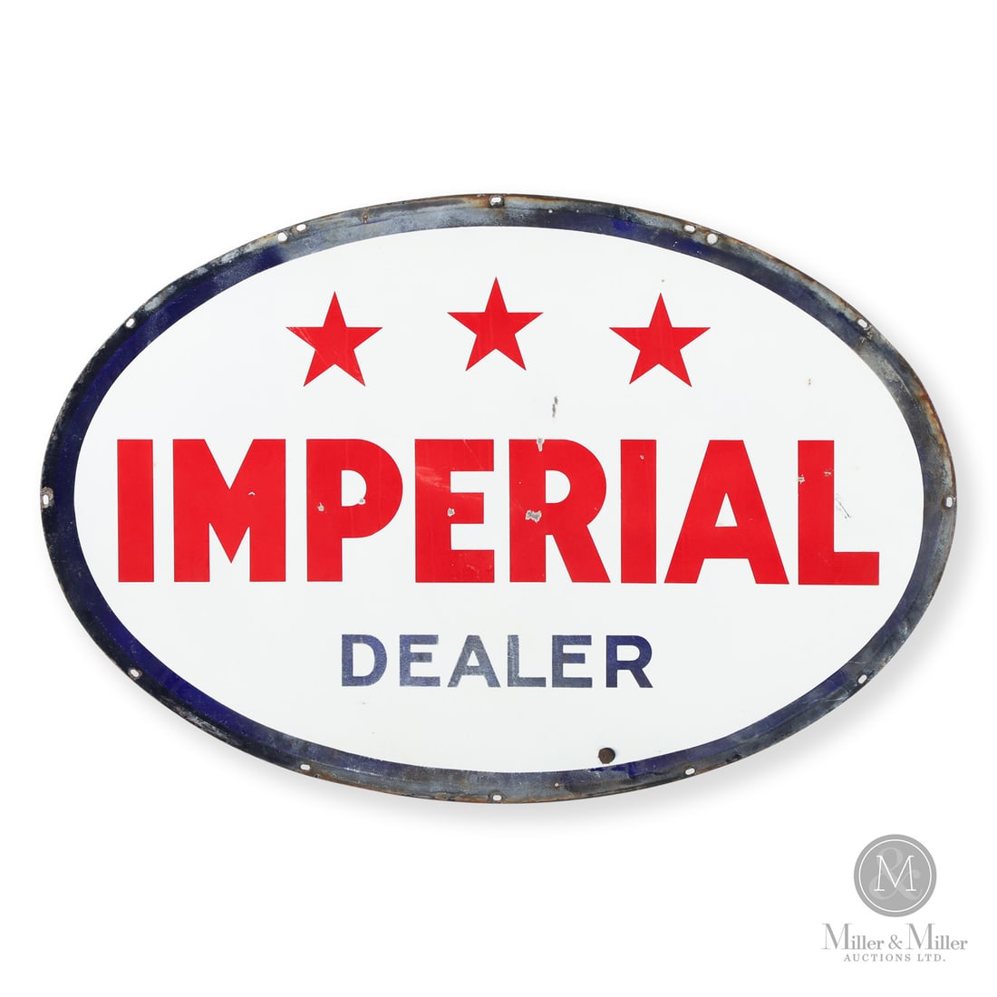 Imperial 3-Star Gasoline Service Station Sign: Canadian. 1940s. Double-sided porcelain (DSP). To advertise its "3-Star" brand gasoline, Imperial Oil initiated the post-game selection of the "three stars" (best players) of the game. The Imperial "3
