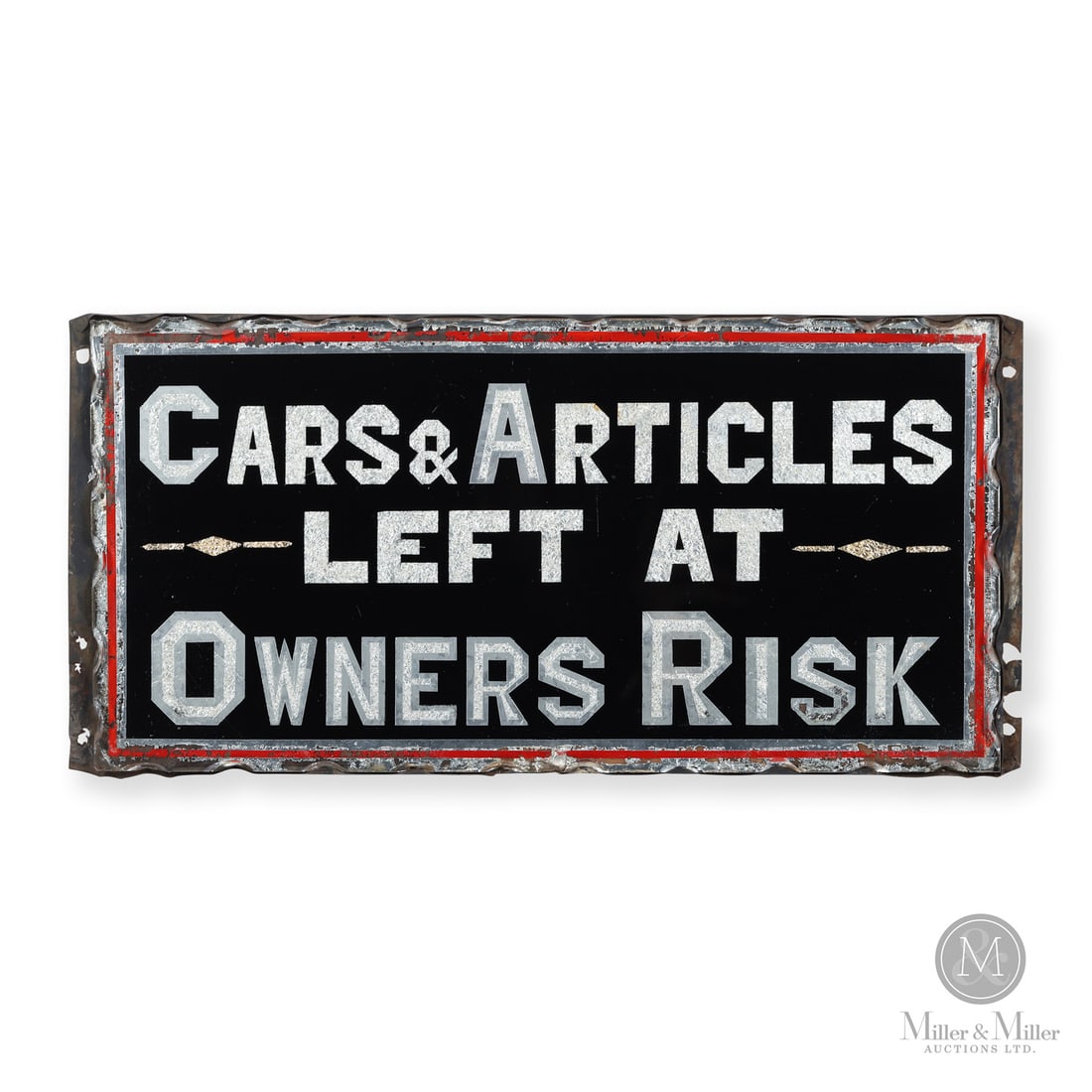 "Cars & Articles Left at Owners Risk" Scalloped Glass Sign (1 of 6)