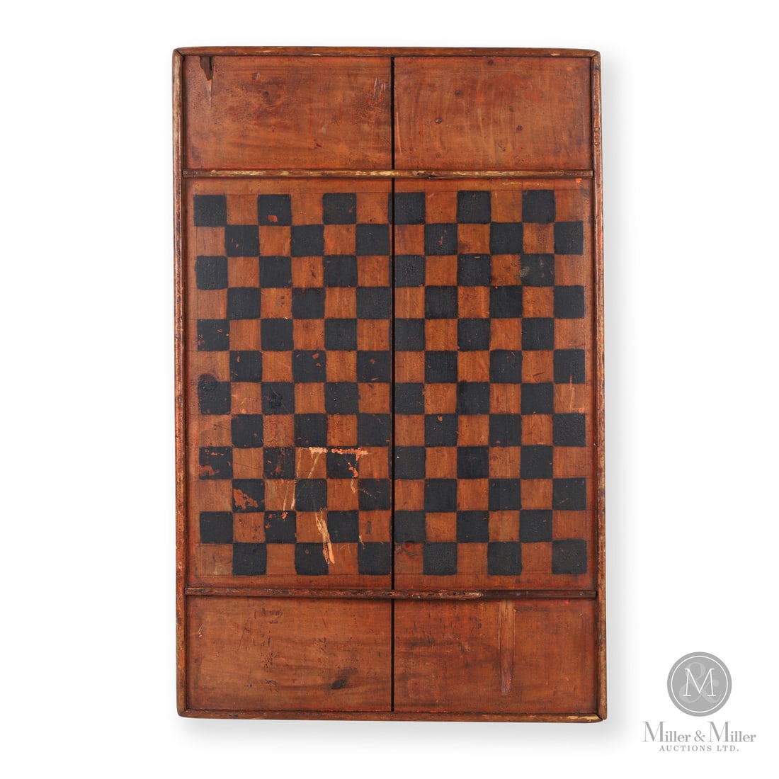 19th Century Quebec Gameboard: Quebec, Canada. 19th Century. Wood. A 19th century Quebec gameboard (12 x 12 squares) with original paint of black squares on a salmon colour ground. Unmarked. 29.75" x 19" x 1.25". From the Late