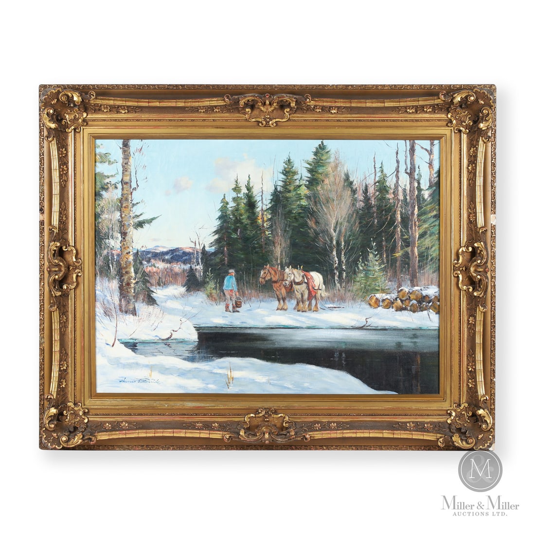 Thomas Garside (1906-1980) Oil on Canvas: Canada. c. 1950. Oil on Canvas. Signed lower left corner. Painting: 23" x 31". Framed: 33.5" x 41.5" x 4.5". From the Late Miller Carmichael Collection. Canada. c. 1950. Signed lower left corner.