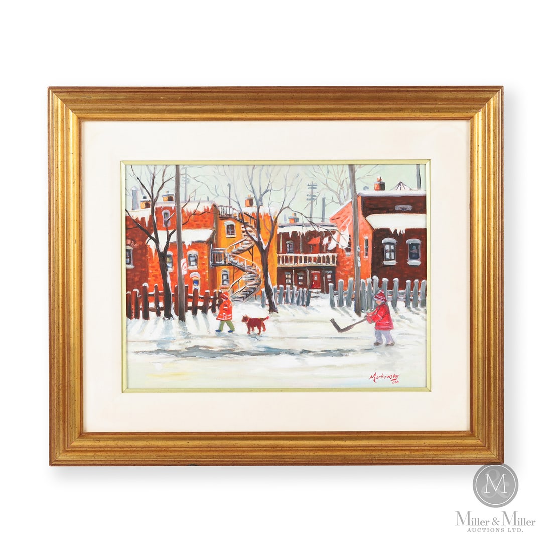 Martha Markowsky (1946-) "The Backlane" Oil on Canvas: Canada. c. 2000. Oil on Canvas. Signed, "Markowsky SCA" lower right. Signed / titled verso. Painting: 12" x 16". Framed: 19.75" x 23.75" x 1.5". From the Late Miller Carmichael Collection. Canada. c.