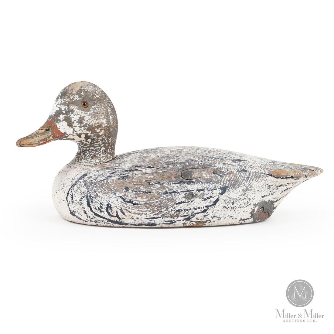Alain de Lotbiniere MacDonald White Overpaint Blackduck Decoy: Quebec. Second quarter 20th century. Painted wood. 7" x 15" x 6". From the Late Miller Carmichael Collection. Quebec. Second quarter 20th century.
