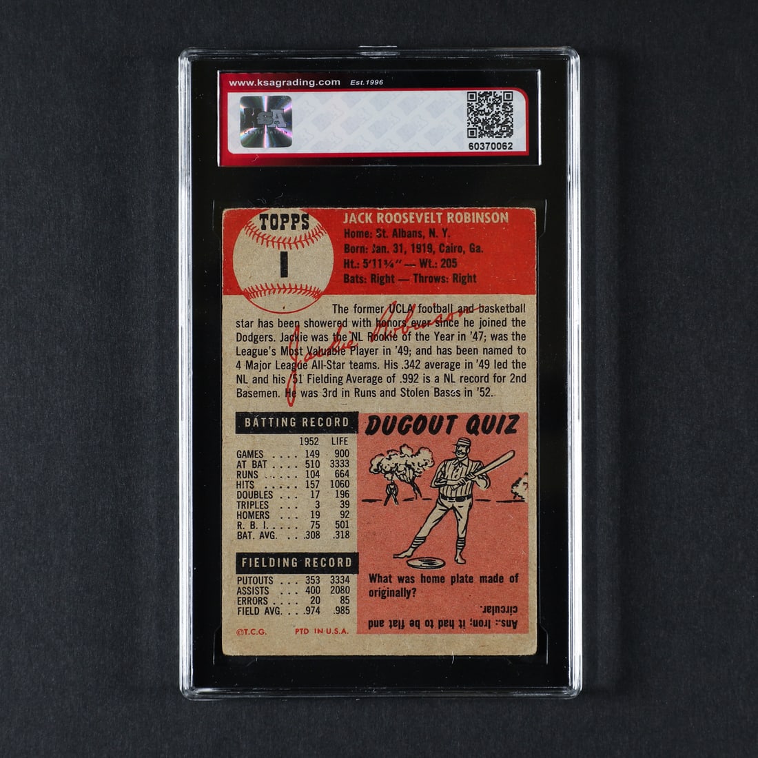 1953 Topps #1 Jackie Robinson (KSA 3 VG) - 2