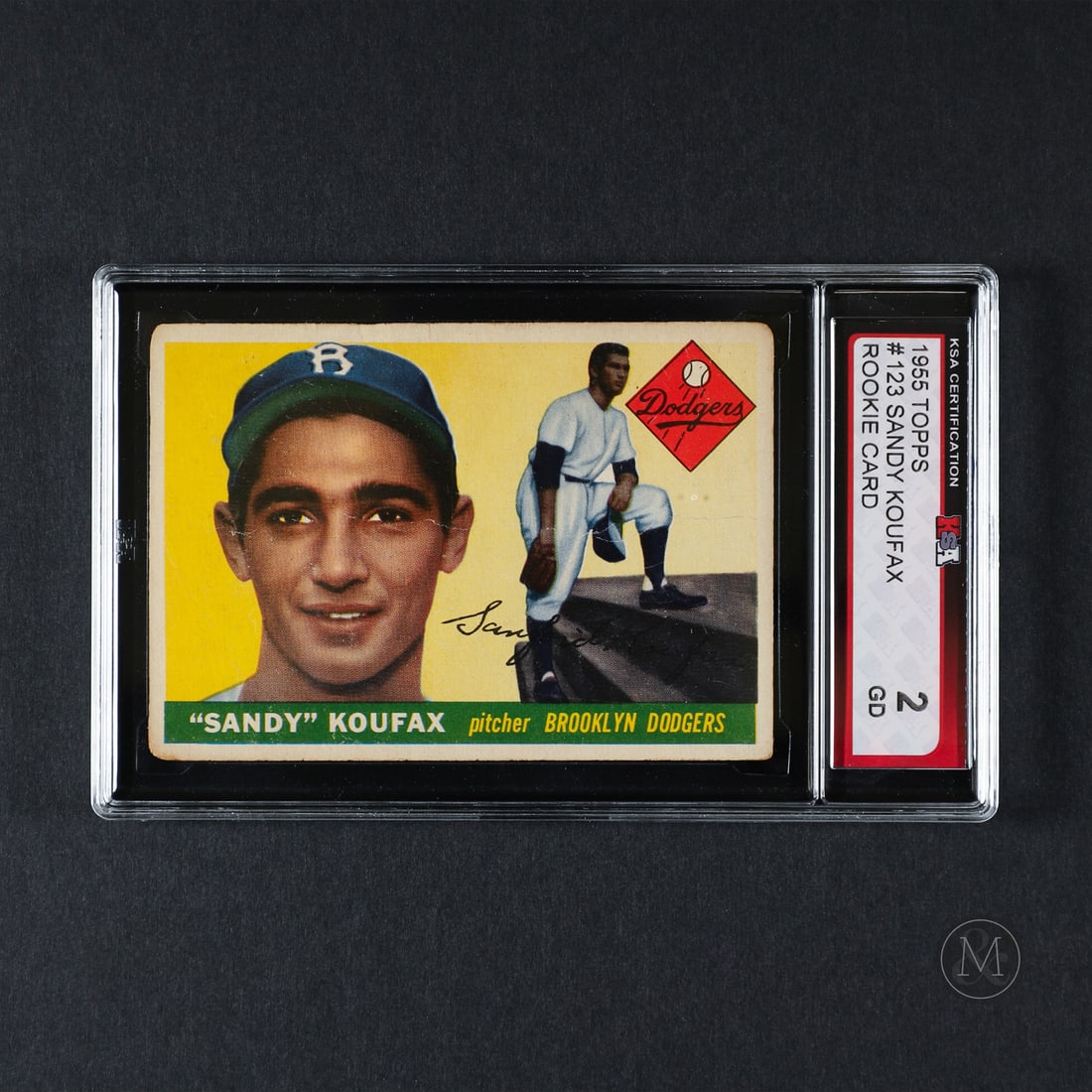 1955 Topps #123 Sandy Koufax (KSA 2 G): The iconic 1955 Topps Sandy Koufax rookie card is an exciting example of one of baseball collecting most sought-after cards. Sandy Koufax is widely regarded as one of the greatest pitchers in