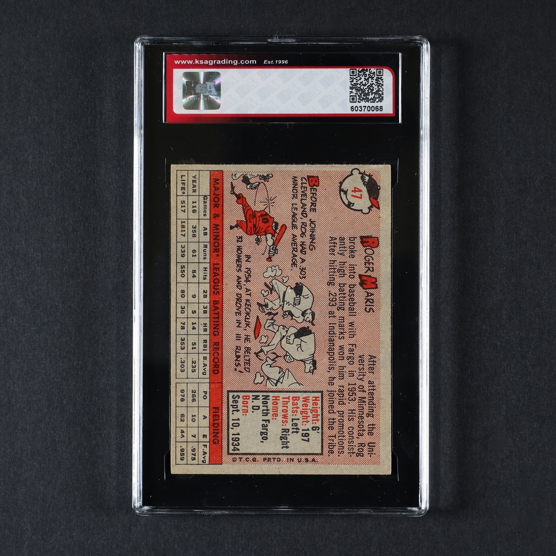 1958 Topps #47 Roger Maris (KSA 5 EX) - 2