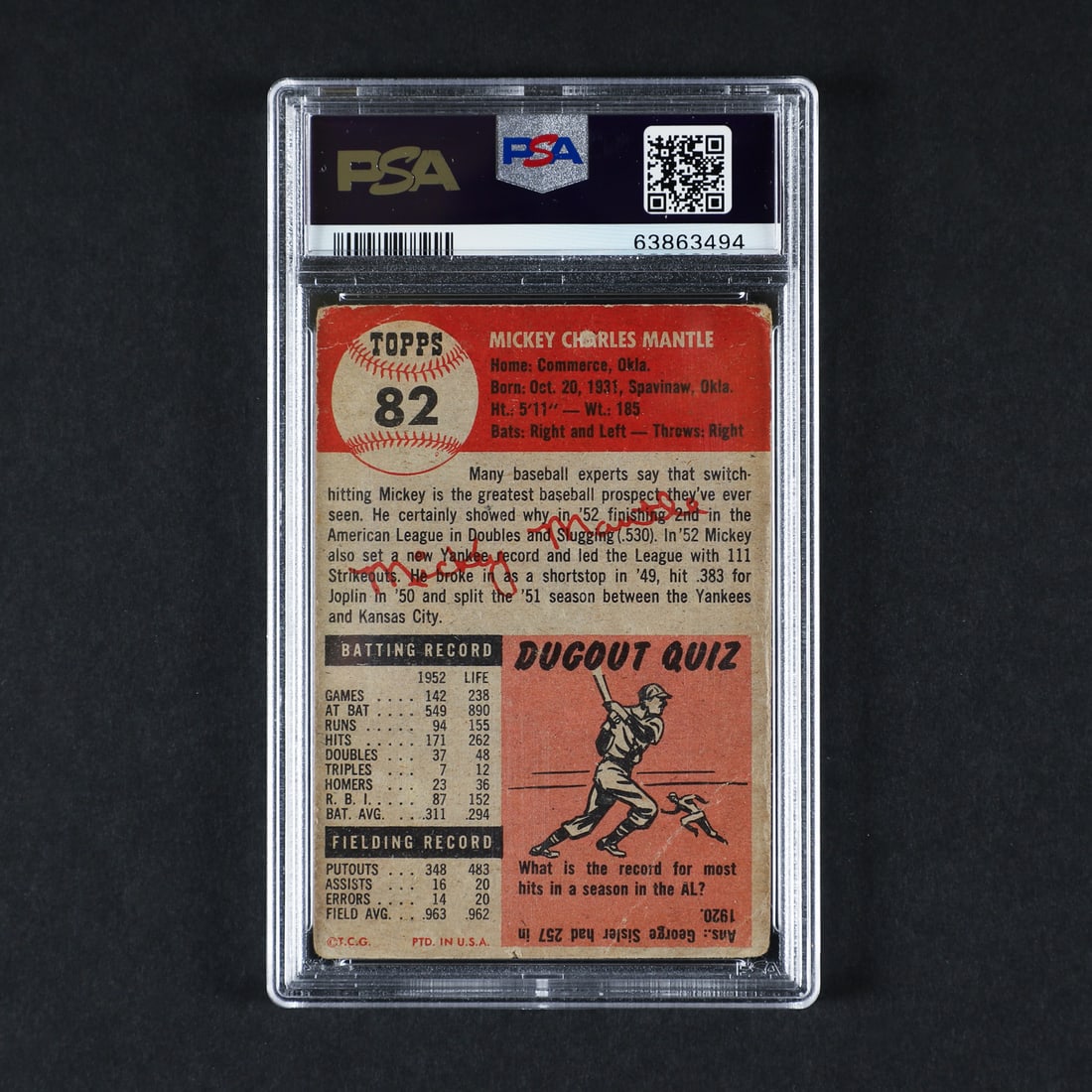 1953 Topps #82 Mickey Mantle (PSA 1 PR) - 2