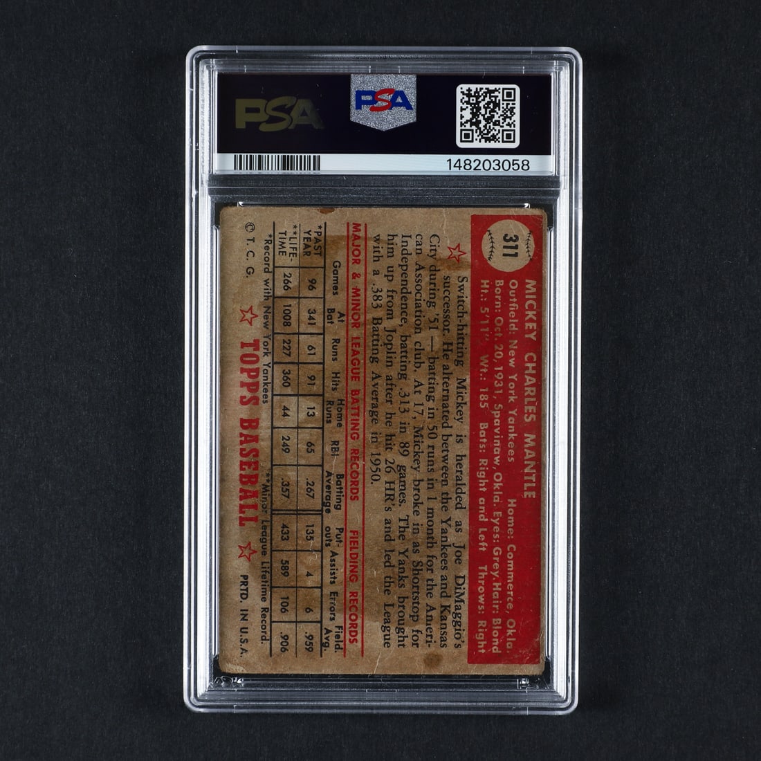 1952 Topps #311 Mickey Mantle (PSA 1 PR) - 2