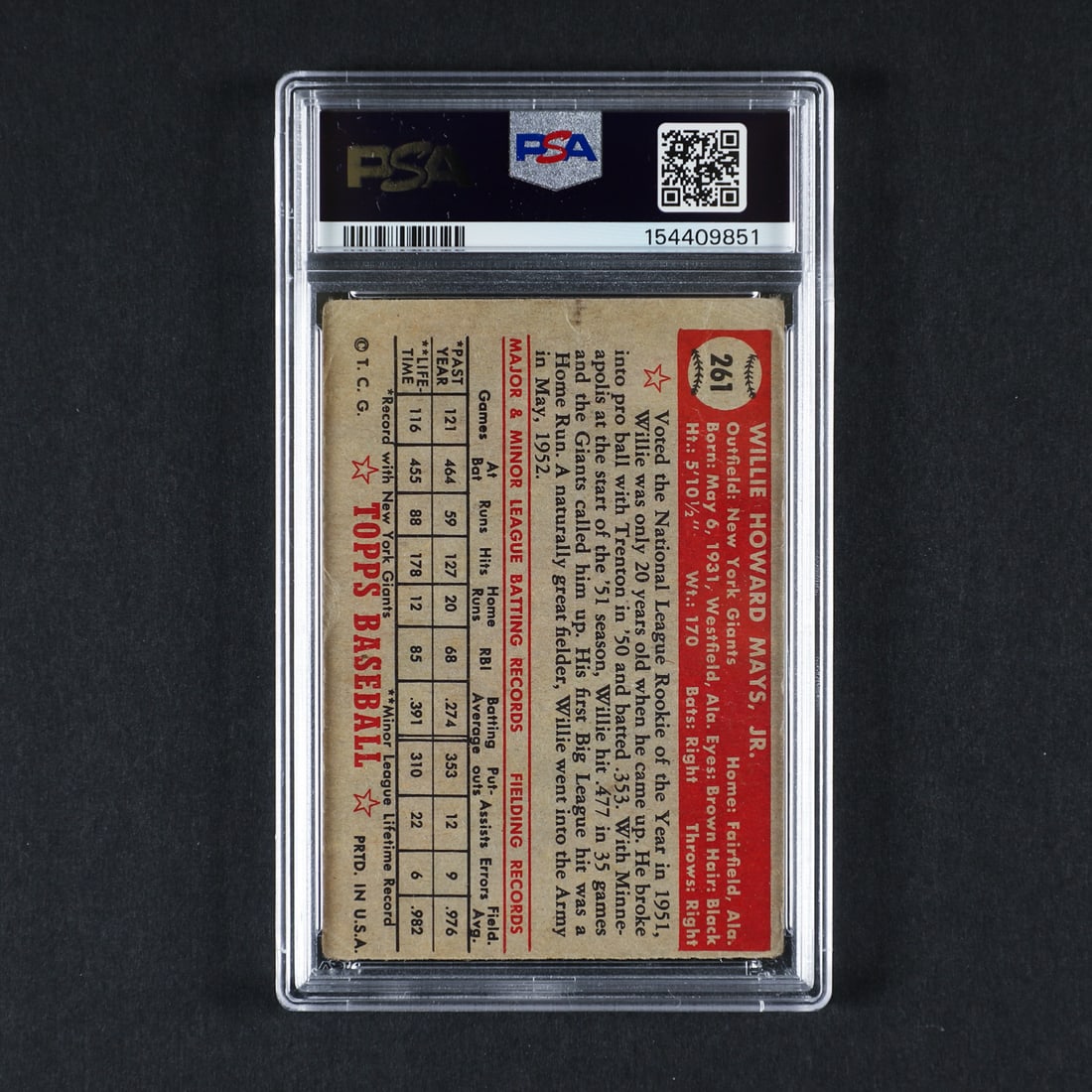 1952 Topps #261 Willie Mays (PSA 1 PR) - 2