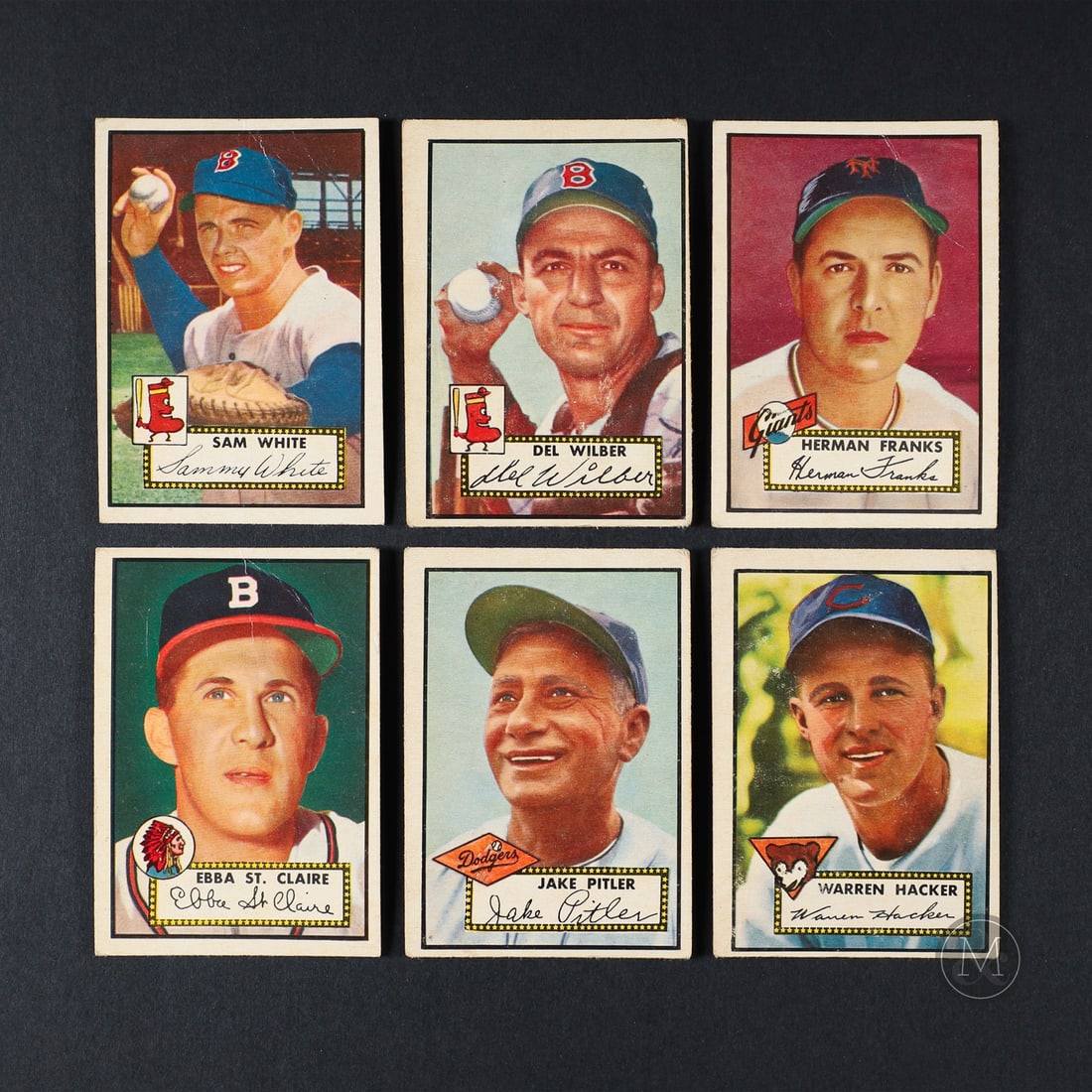 1952 Topps High Numbers (6): The group of six cards offered here reside in the "High Number" 6th series of the 1952 Topps Baseball set, ranging from cards #311-407. Included in the group are cards #324 Warren Hacker, #345 Samuel