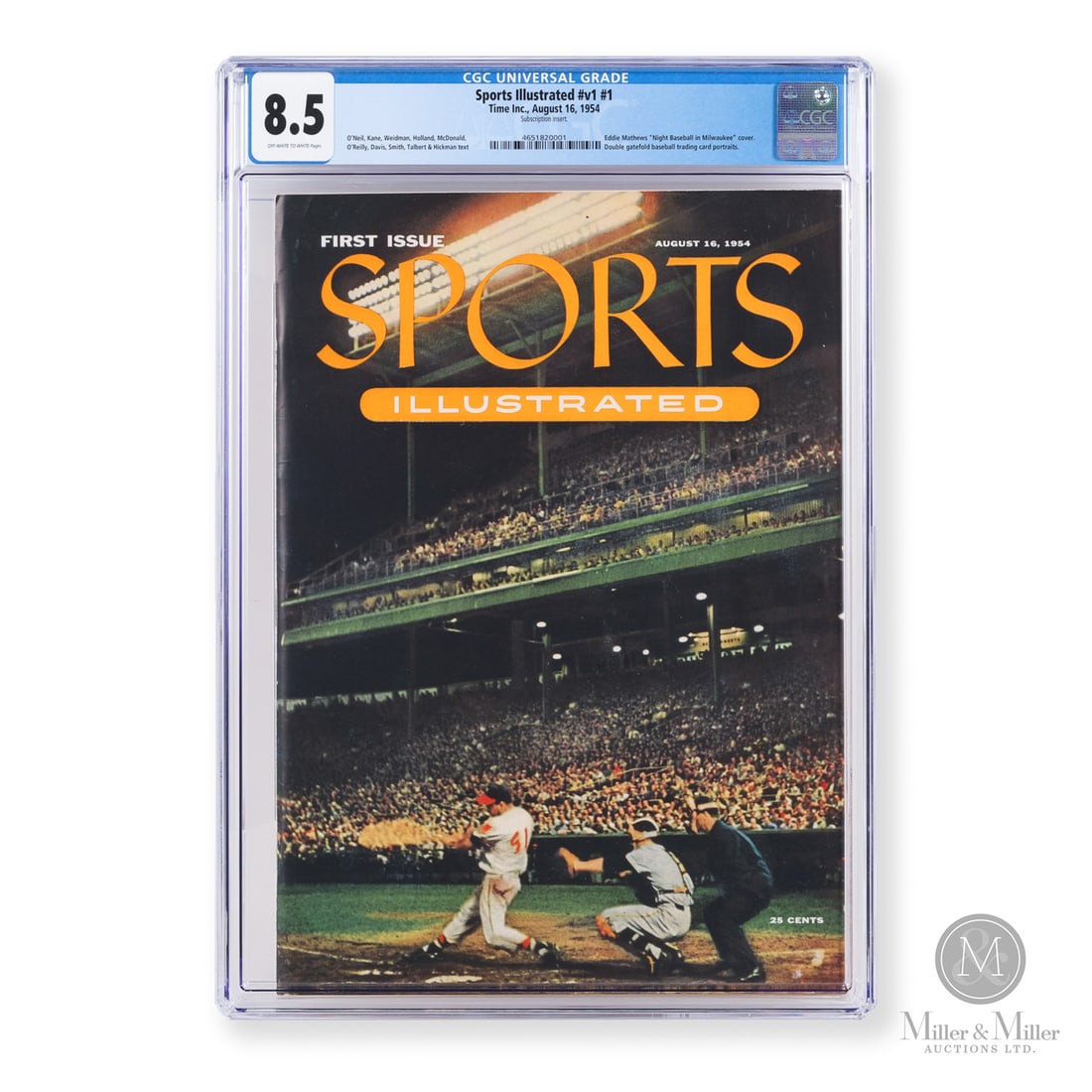1954 Sports Illustrated #1 (CGC 8.5): Sports Illustrated is a landmark American sports magazine first published on August 16, 1954, by Time Inc. Aimed at a general audience, it helped elevate sports journalism with in-depth storytelling,