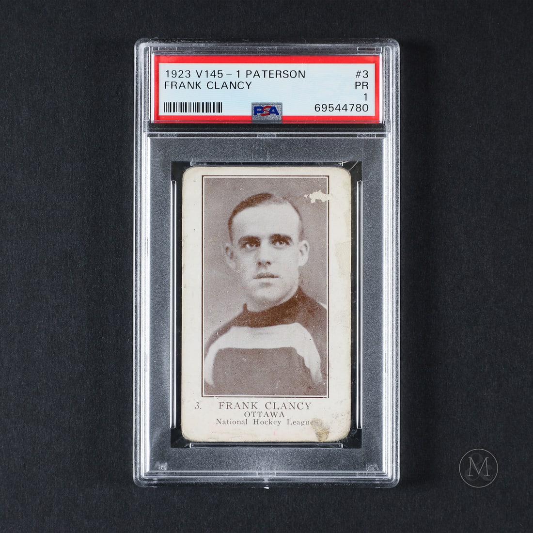 1923 V145-1 William Paterson #3 King Clancy (PSA 1 PR): Only 69 copies of King Clancy's rookie card have ever been graded by PSA, making this V145-1 William Paterson King Clancy rookie card a rare find. King Clancy was a legendary Hall of Fame defenseman