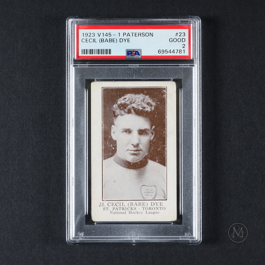 1923 V145-1 William Paterson Cecil Babe Dye (PSA 2 G): Only 52 copies of this Hall of Fame card have ever been graded by PSA, making this Cecil Dye rookie card a rare find. Cecil "Babe" Dye was the premier goal-scorer of the 1920s, renowned for