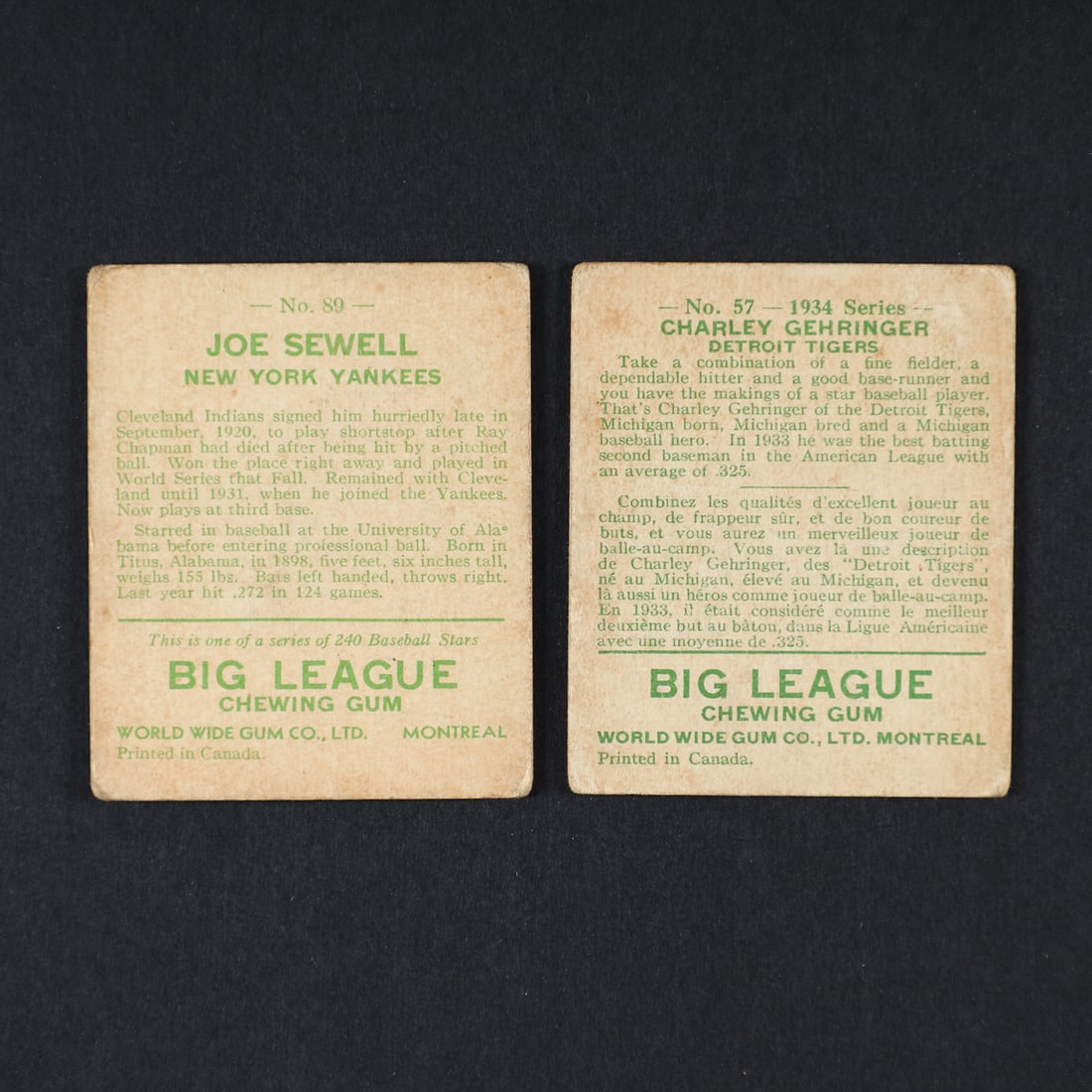 1933-1934 World Wide Gum Group Baseball Cards (7) - 3