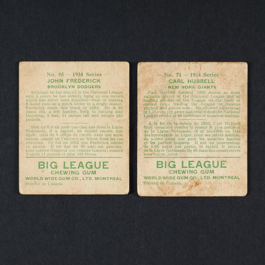 1933-1934 World Wide Gum Group Baseball Cards (7) - 5