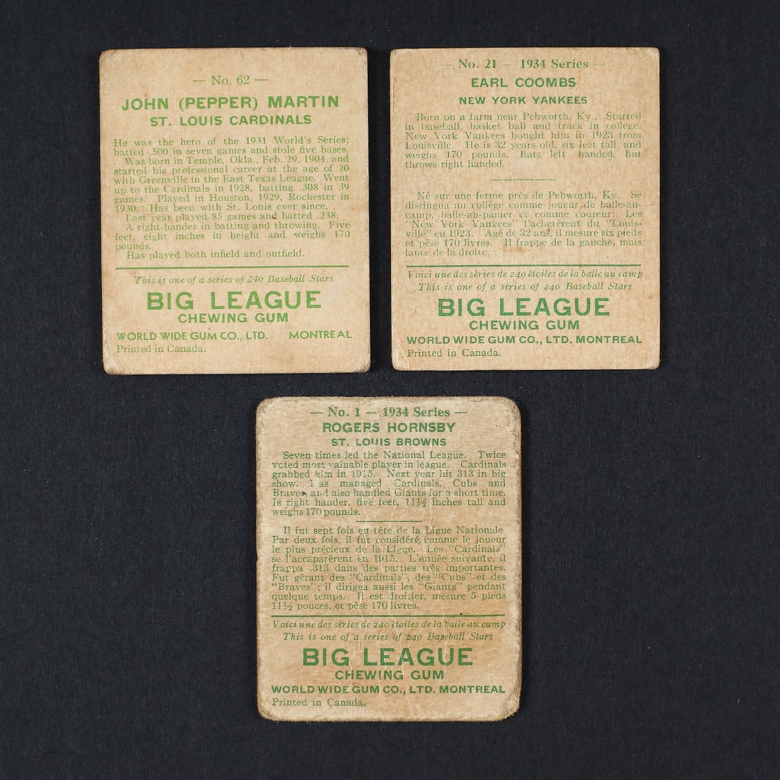 1933-1934 World Wide Gum Group Baseball Cards (7) - 7