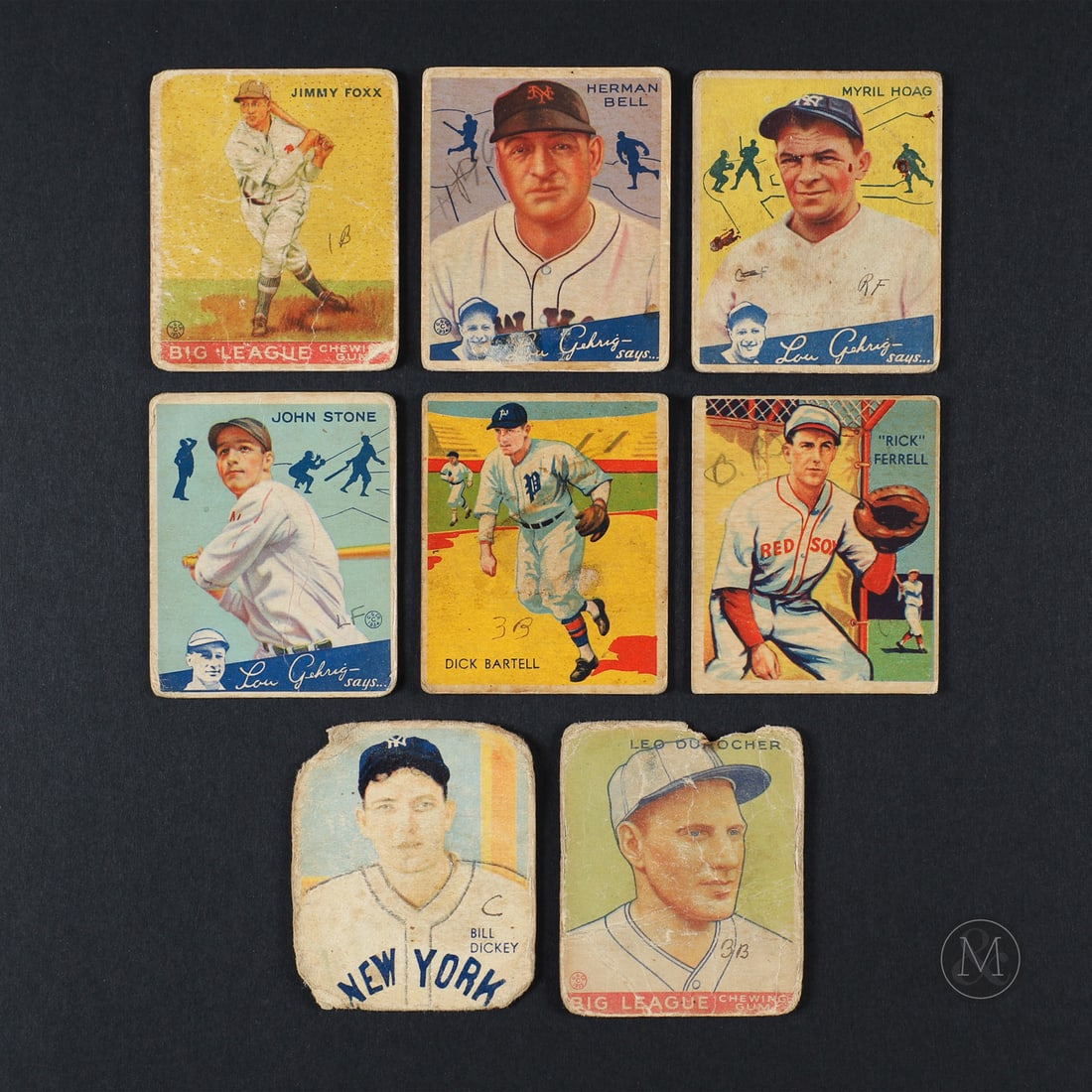 1933-1935 Goudey and Diamond Stars Baseball Cards (8): A part of a recent find, the 1933-1935 Goudey and Diamond stars grouping offered here includes eight examples and four Hall of Fame inductees. Highlighting the group is the 1933 Goudey Jimmy Foxx.