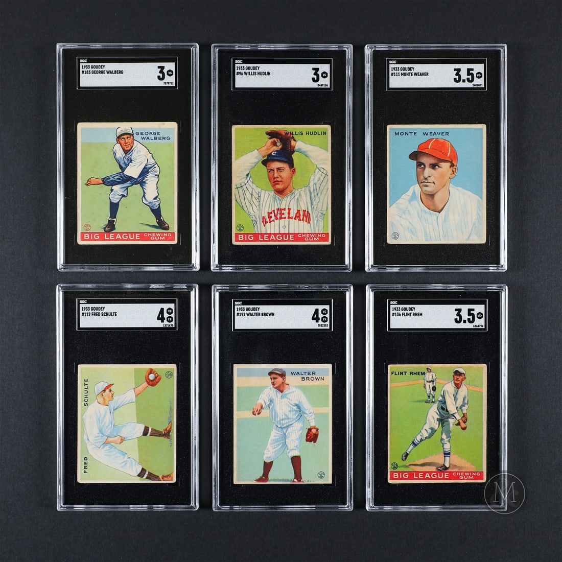 1933 Goudey Baseball SGC Graded Group (20): The group of 20 SGC graded cards offered here are from the iconic 1933 Goudey baseball set. The group includes card #40, 50, 71, 72, 88, 96, 111, 112, 136, 137, 141, 148, 152, 166, 171, 183, 184,