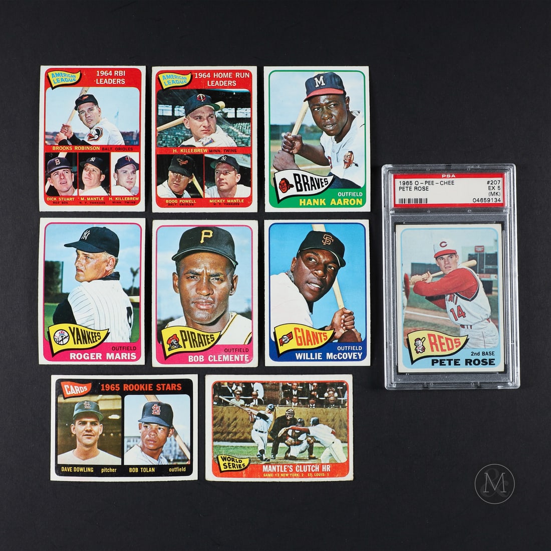 1965 O-Pee-Chee Baseball Near Set (280/283): The 1965 O-Pee-Chee baseball set offered here includes 280 of the 283 cards that make up the scarce Canadian released issue. The missing cards include #95 (Bill Mazeroski), #130 (Al Kaline) and #206 (